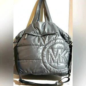 Michael kors Rae large heather gray nylon quilted  drawstring tote bag